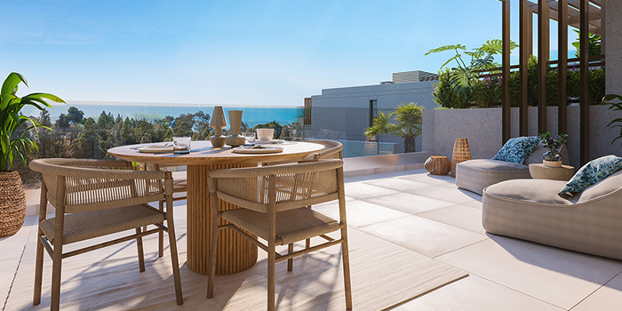 Terrace with sea views at Evergreen Homes
