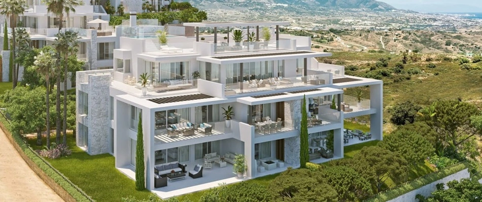 Vy över en av byggnaderna i Ocean View Marbella