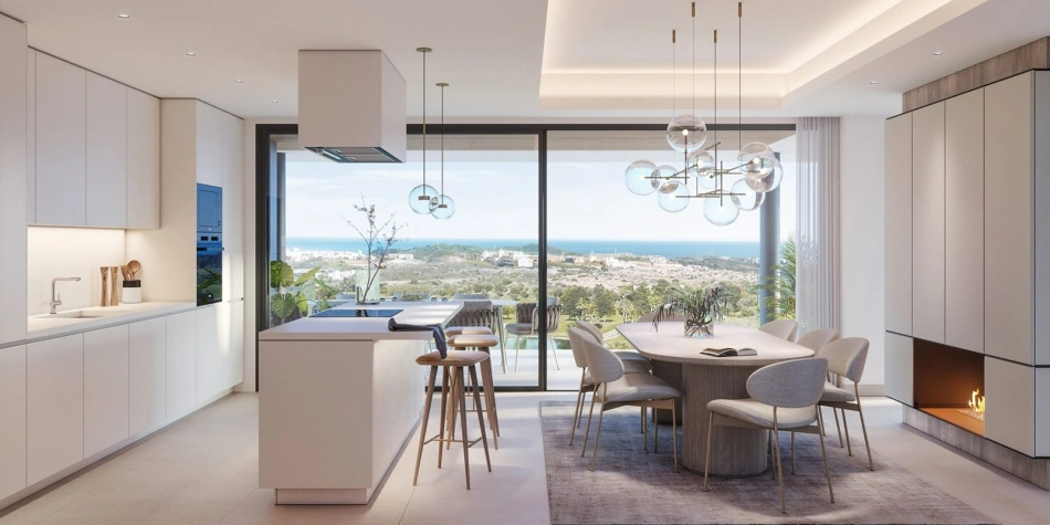 Design av öppet kök och vardagsrum i öppen planlösning