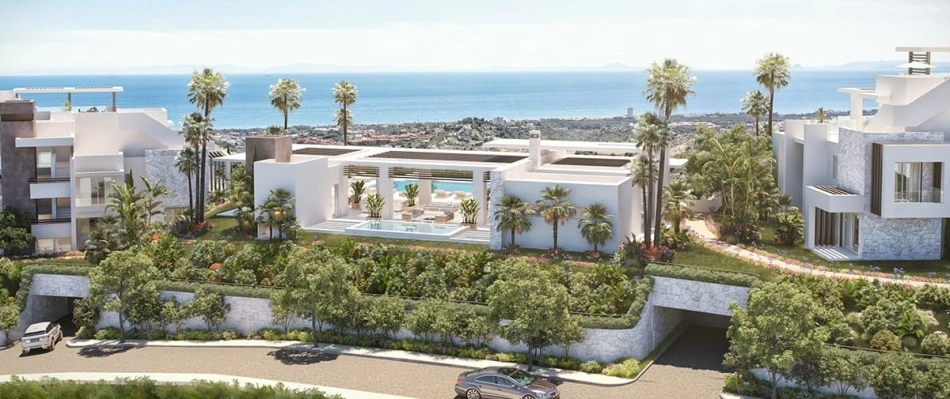 Utsikt från den gemensamma poolen i Ocean View Marbella